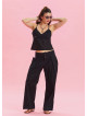 Pleated Bias Cut Buttoned Black Bohemian Trousers 4466